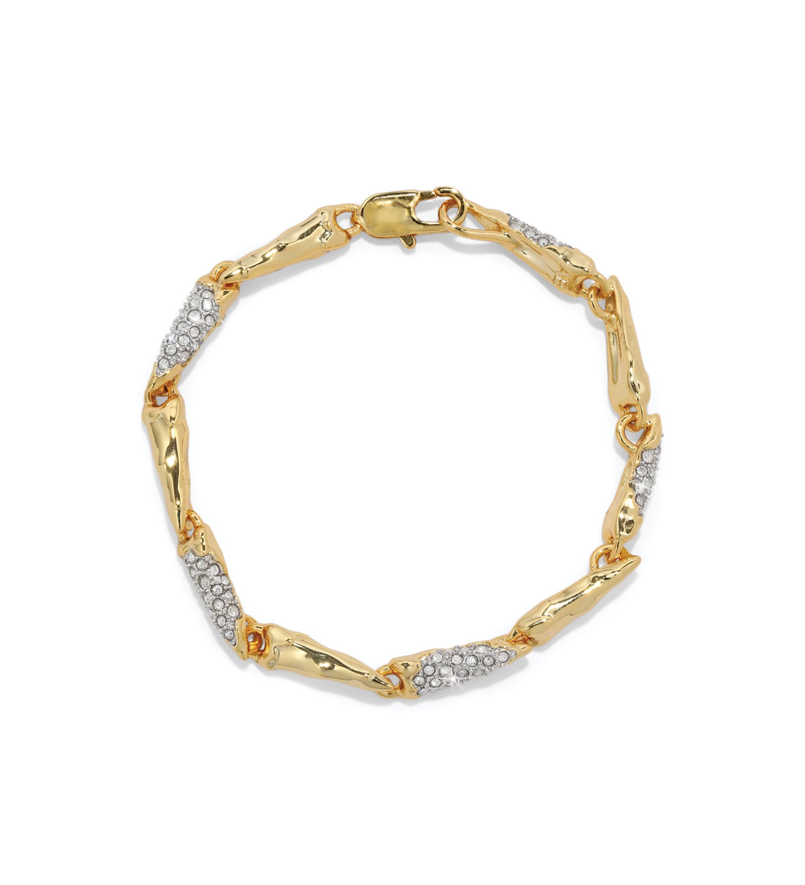 Solanales Crystal Linked Spear Bracelet 14k Gold Plated, Crystal