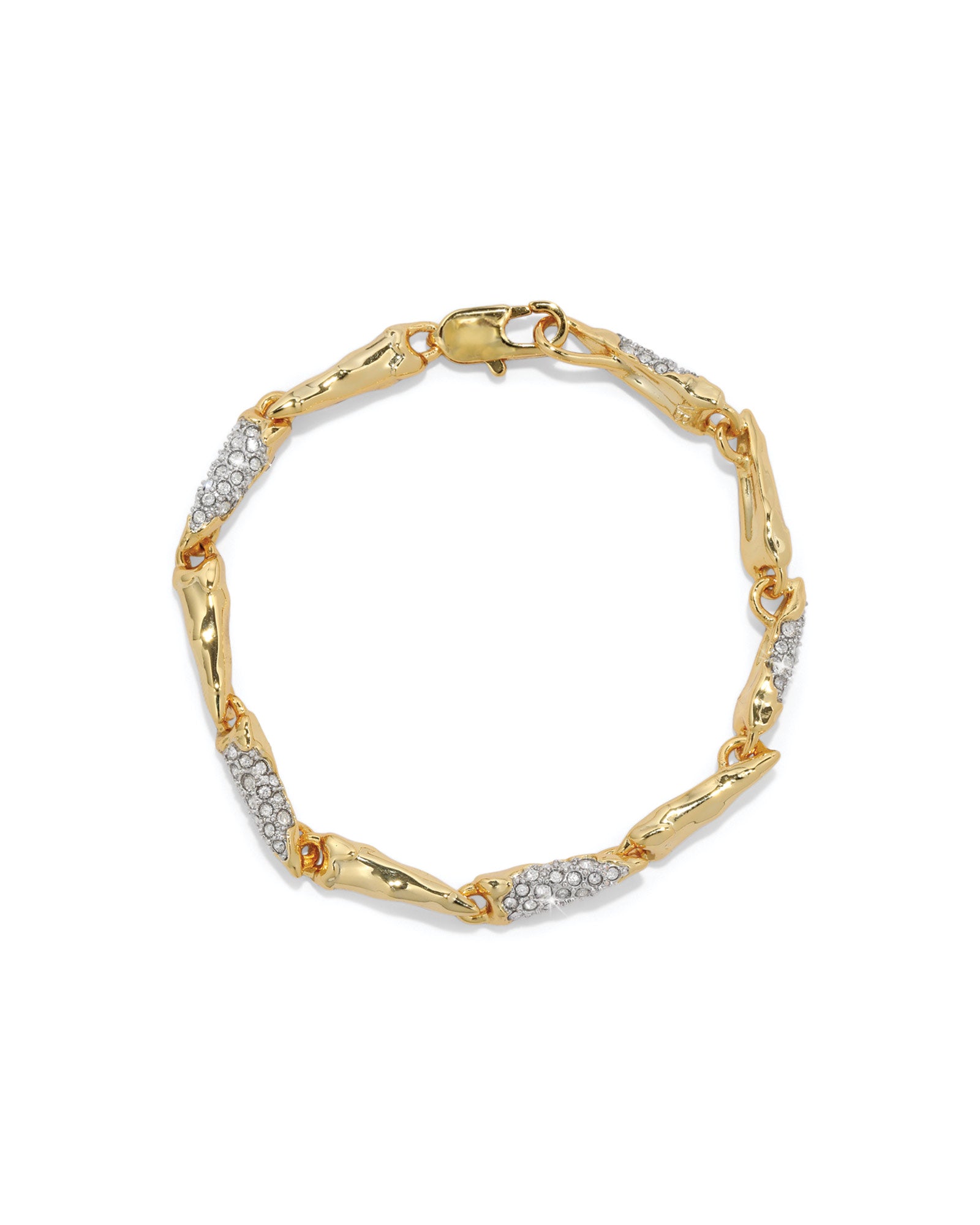 Solanales Crystal Linked Spear Bracelet 14k Gold Plated, Crystal