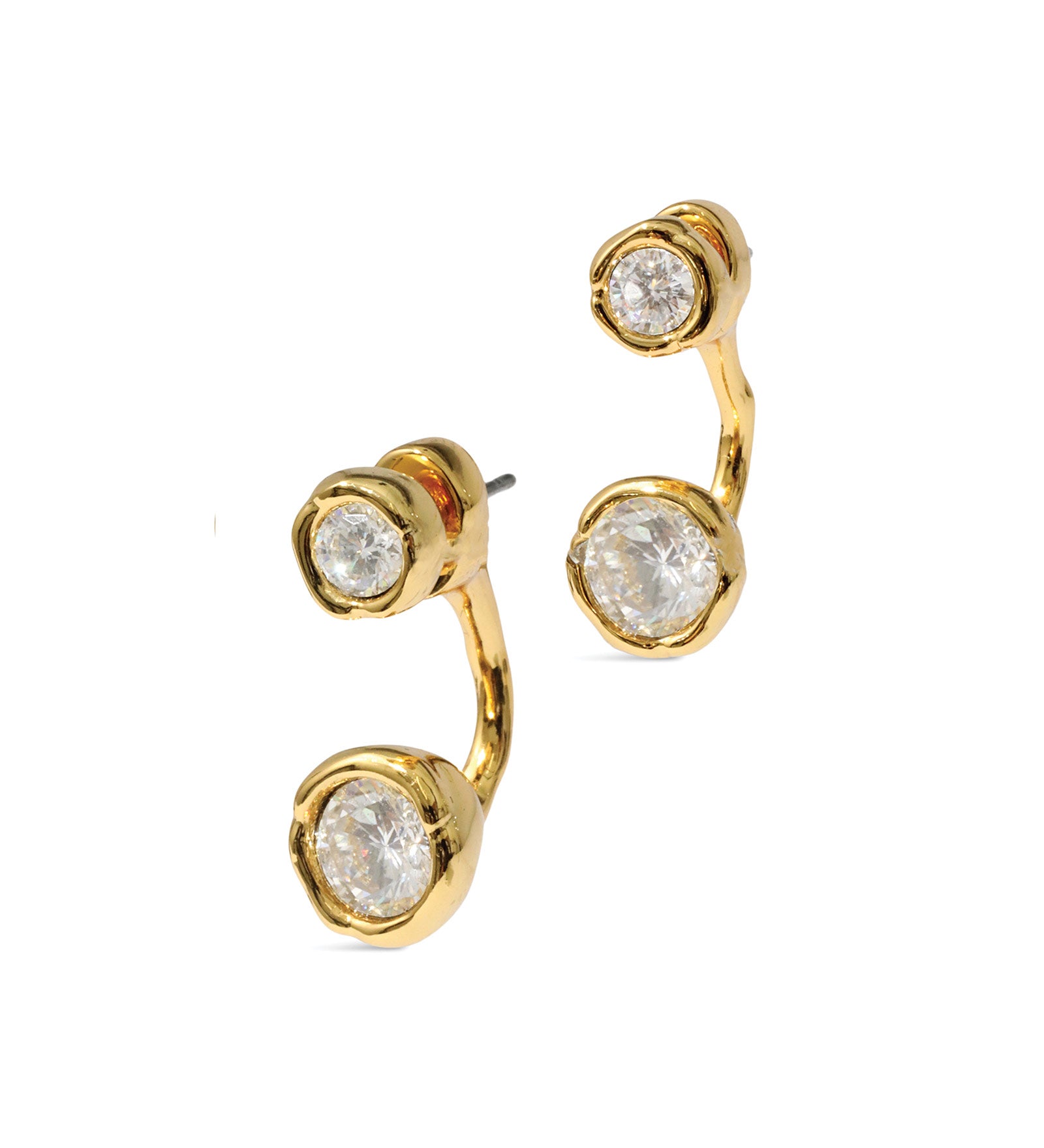 Asterales Molten Front Back CZ Earrings 14k Gold Plated, Cubic Zirconia