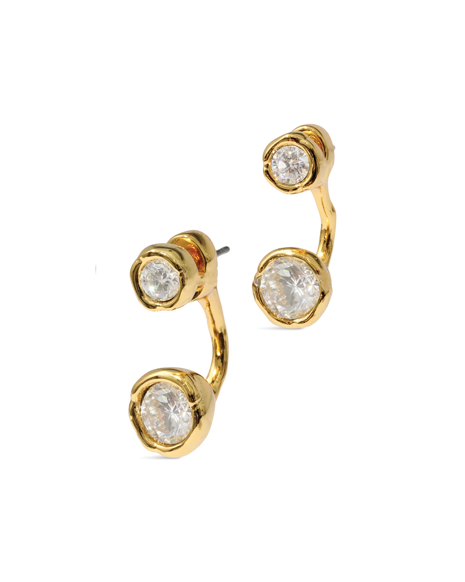 Asterales Molten Front Back CZ Earrings 14k Gold Plated, Cubic Zirconia
