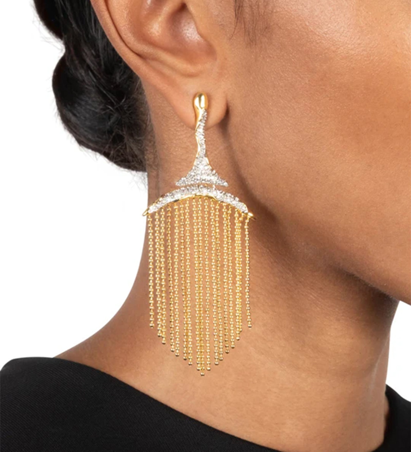 Solanales Crystal Fringe Chandelier Earring 14k Gold Plated, Crystal