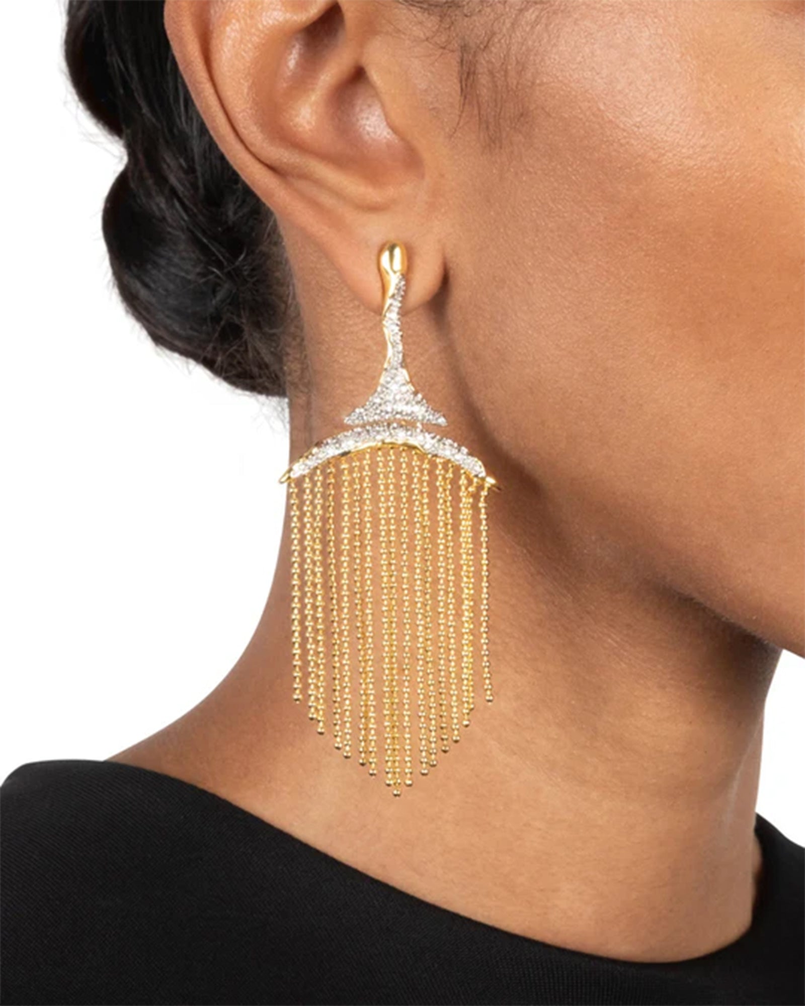 Solanales Crystal Fringe Chandelier Earring 14k Gold Plated, Crystal