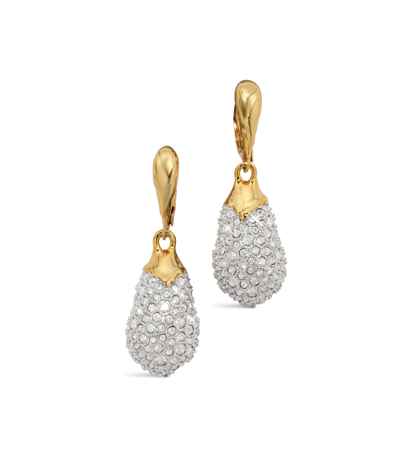 Solanales Crystal Teardrop Leverback Earring 14k Gold Plated, Crystal