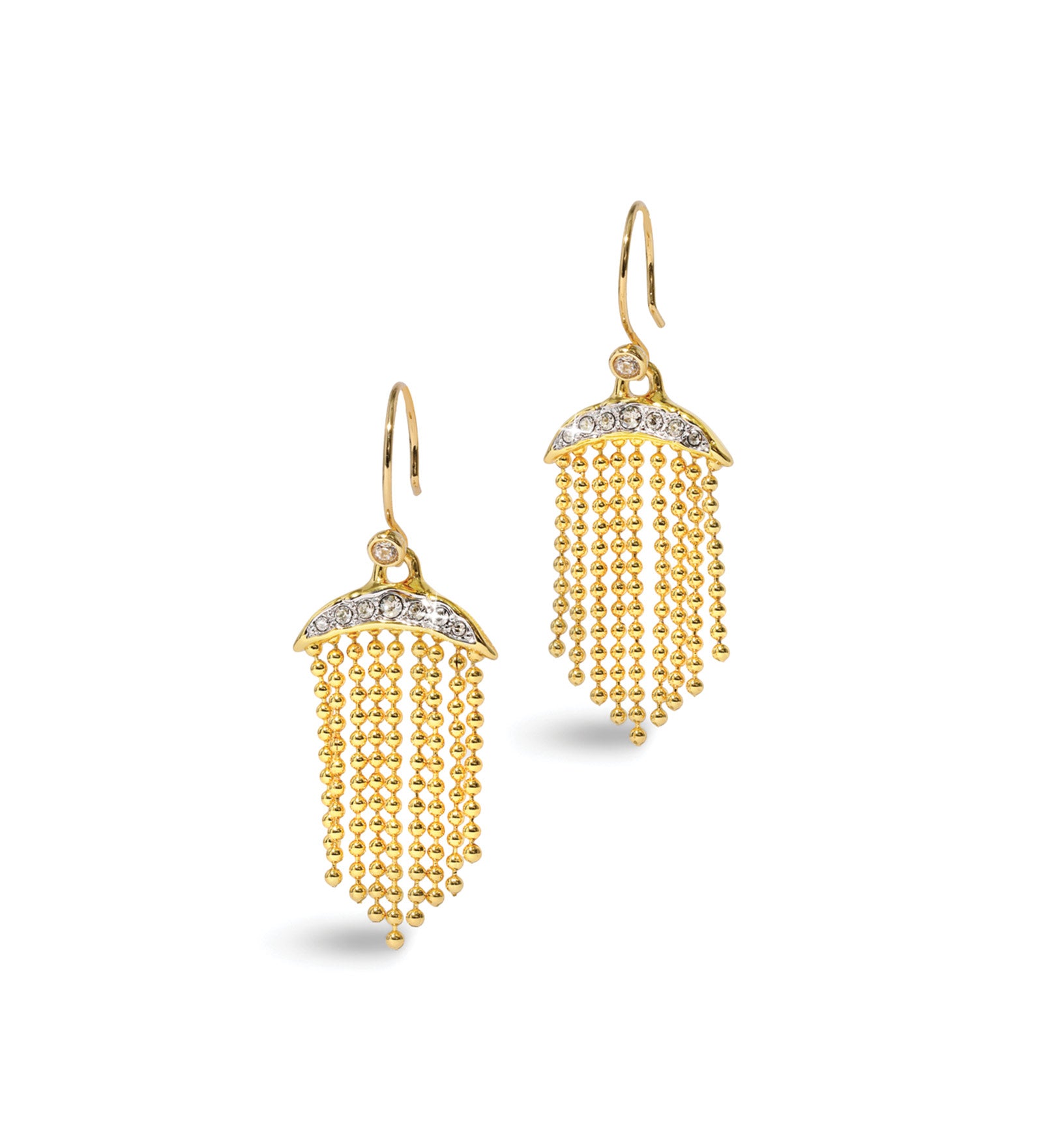 Solanales Crystal Petite Fringe Wire Earring 14k Gold Plated, Crystal, Cubic Zirconia