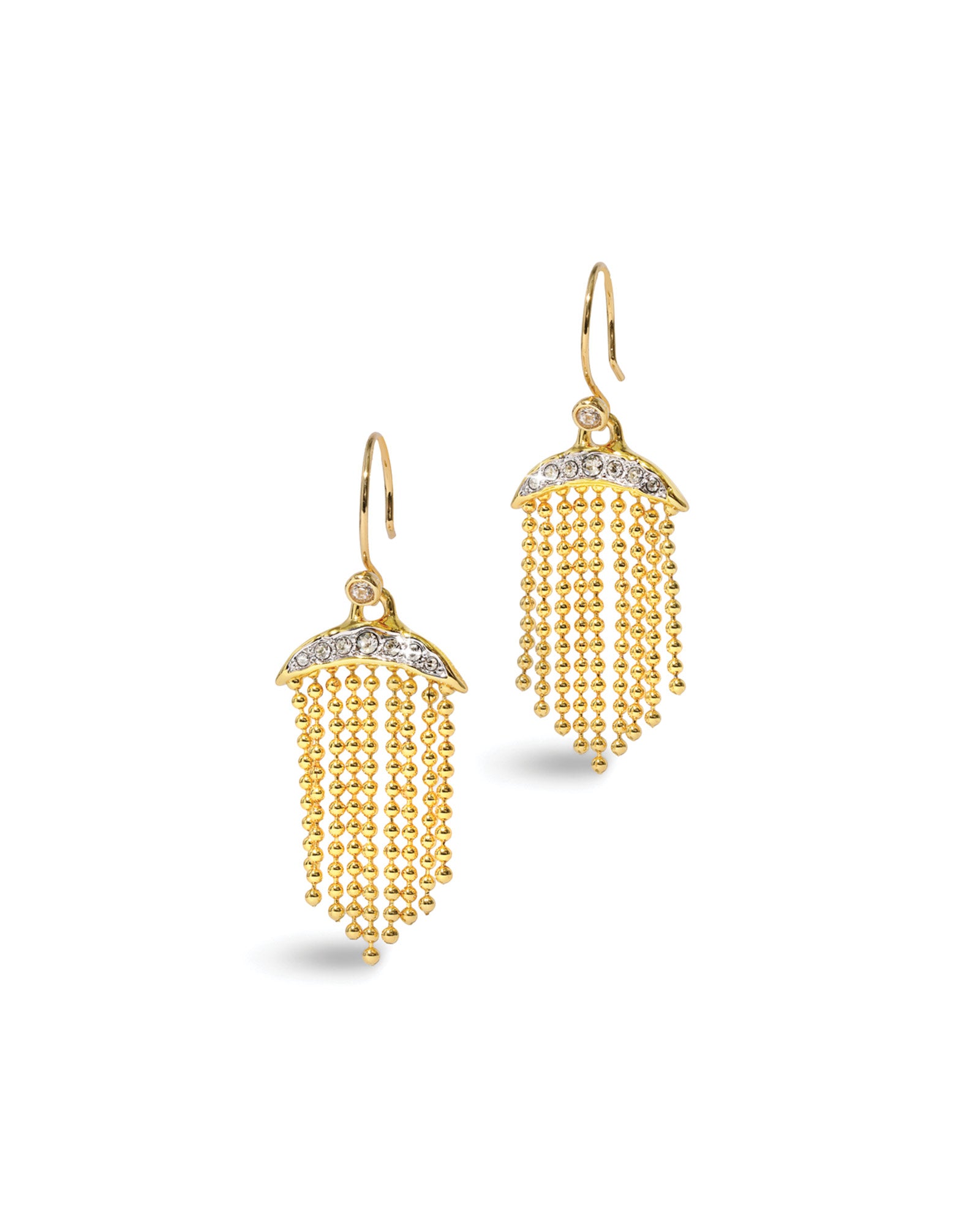 Solanales Crystal Petite Fringe Wire Earring 14k Gold Plated, Crystal, Cubic Zirconia