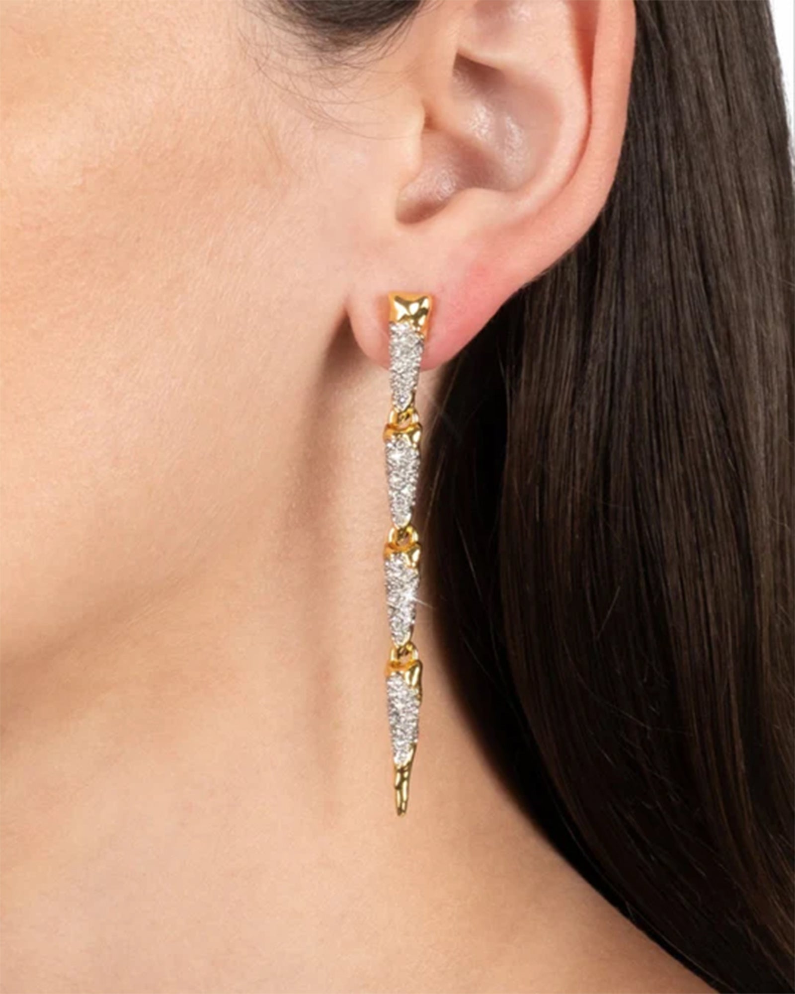 Solanales Crystal Spear Linear Earring 14k Gold Plated, Crystal
