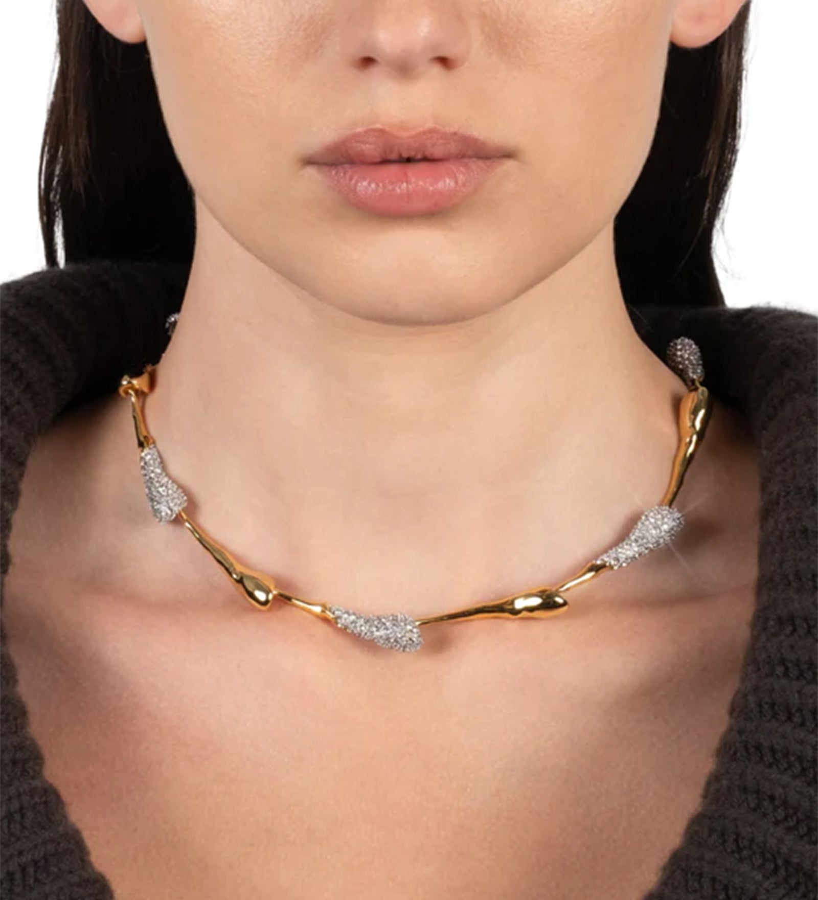 Solanales Crystal Teardrop Riviera Necklace 14k Gold Plated, Crystal