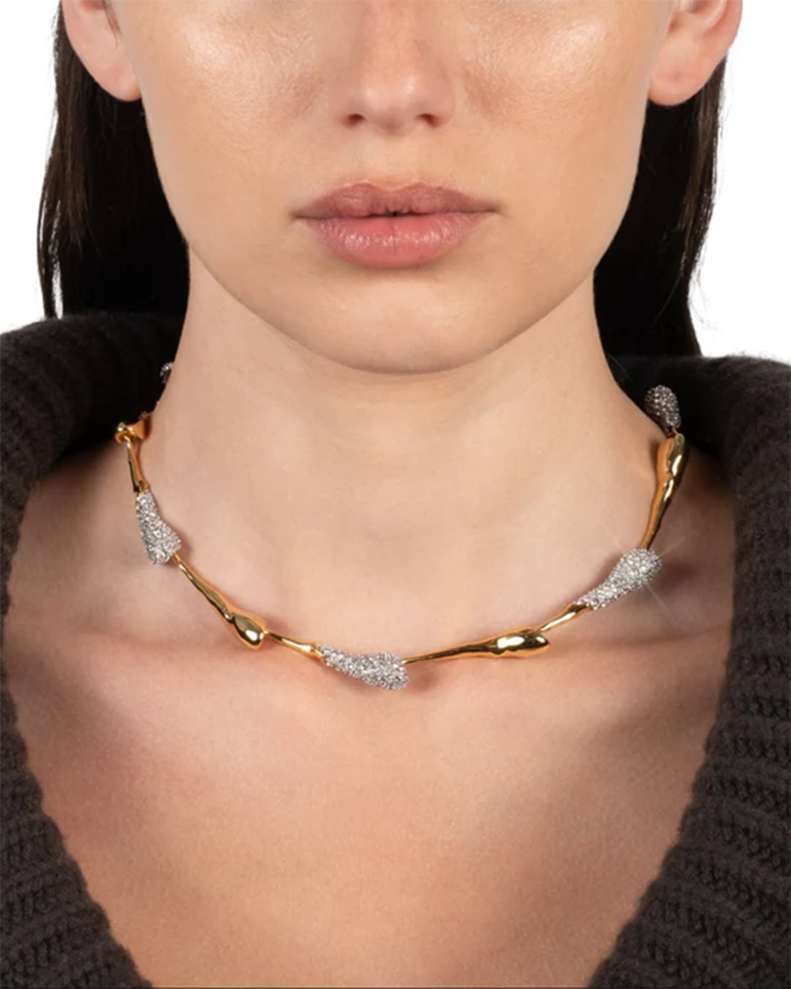 Solanales Crystal Teardrop Riviera Necklace 14k Gold Plated, Crystal