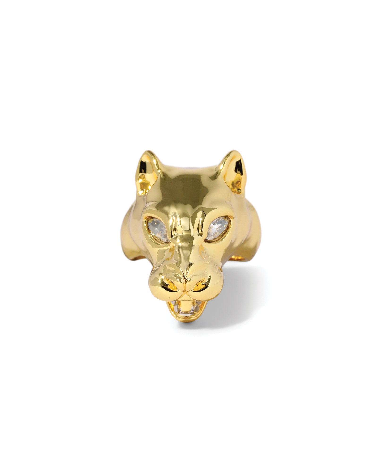 Panther Visage Ring 14k Gold Plated, Crystal / 7