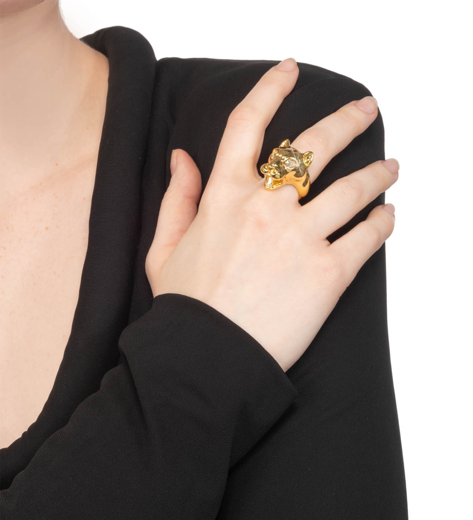 Panther Visage Ring 14k Gold Plated, Crystal / 7