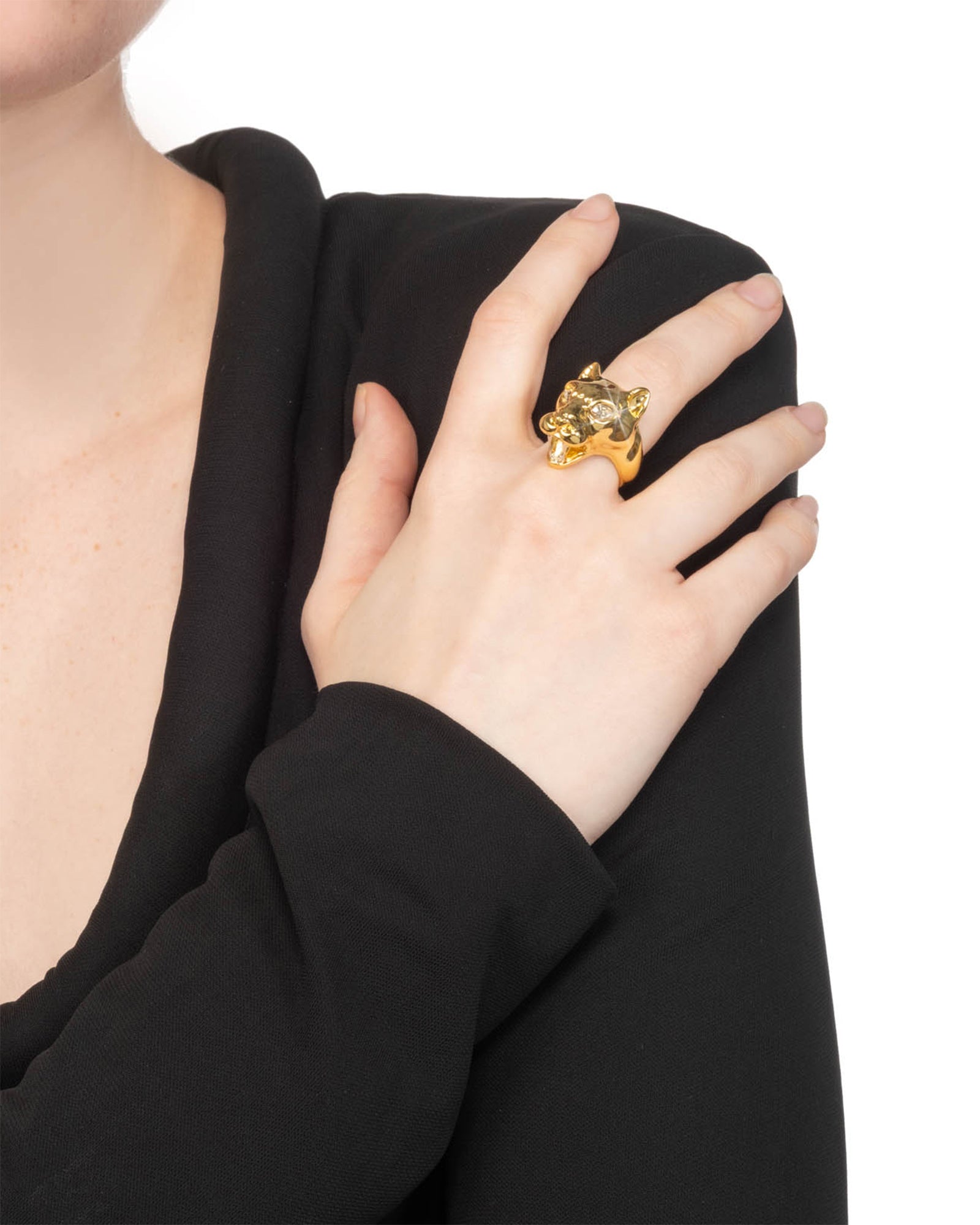 Panther Visage Ring 14k Gold Plated, Crystal / 7