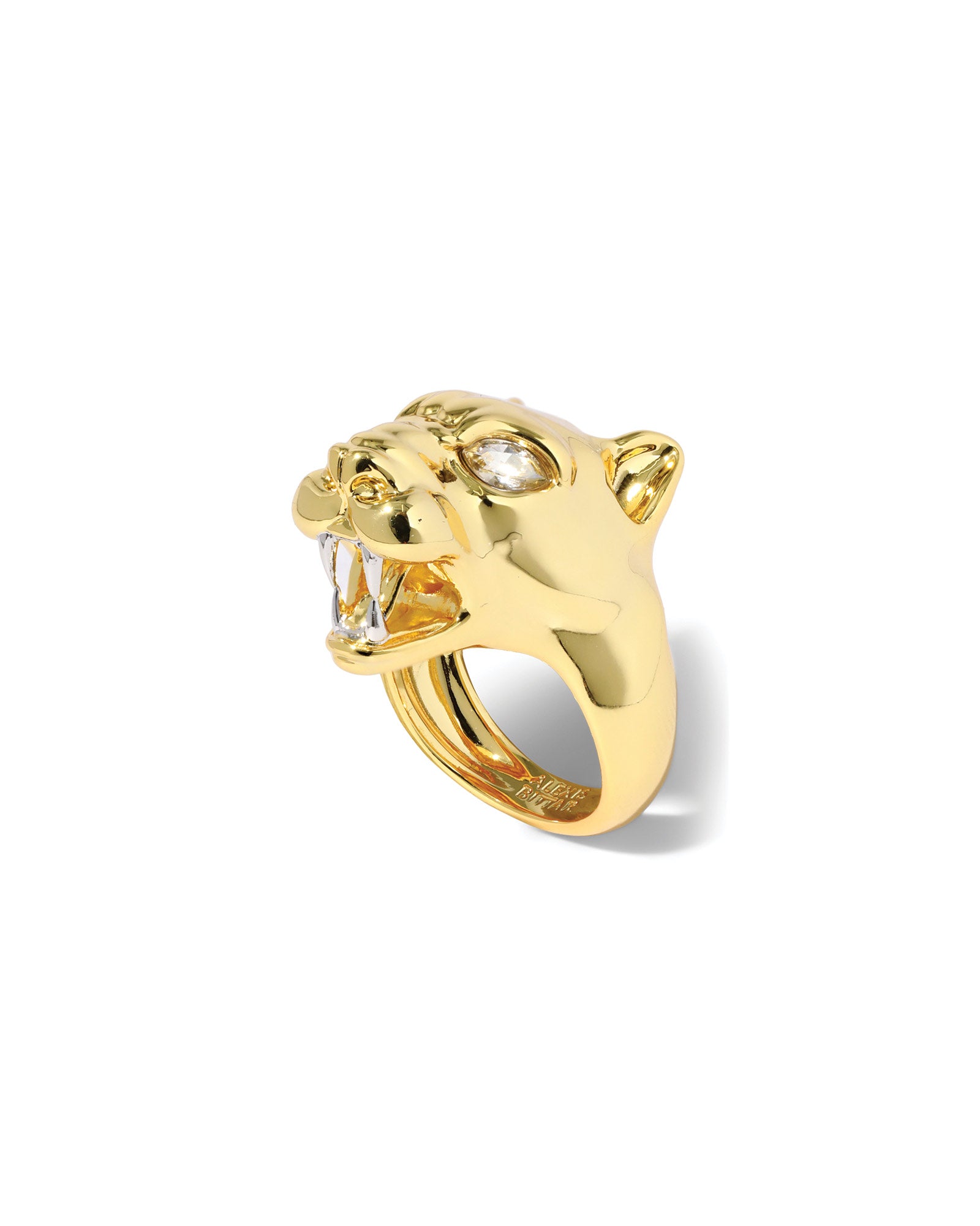 Panther Visage Ring 14k Gold Plated, Crystal / 7