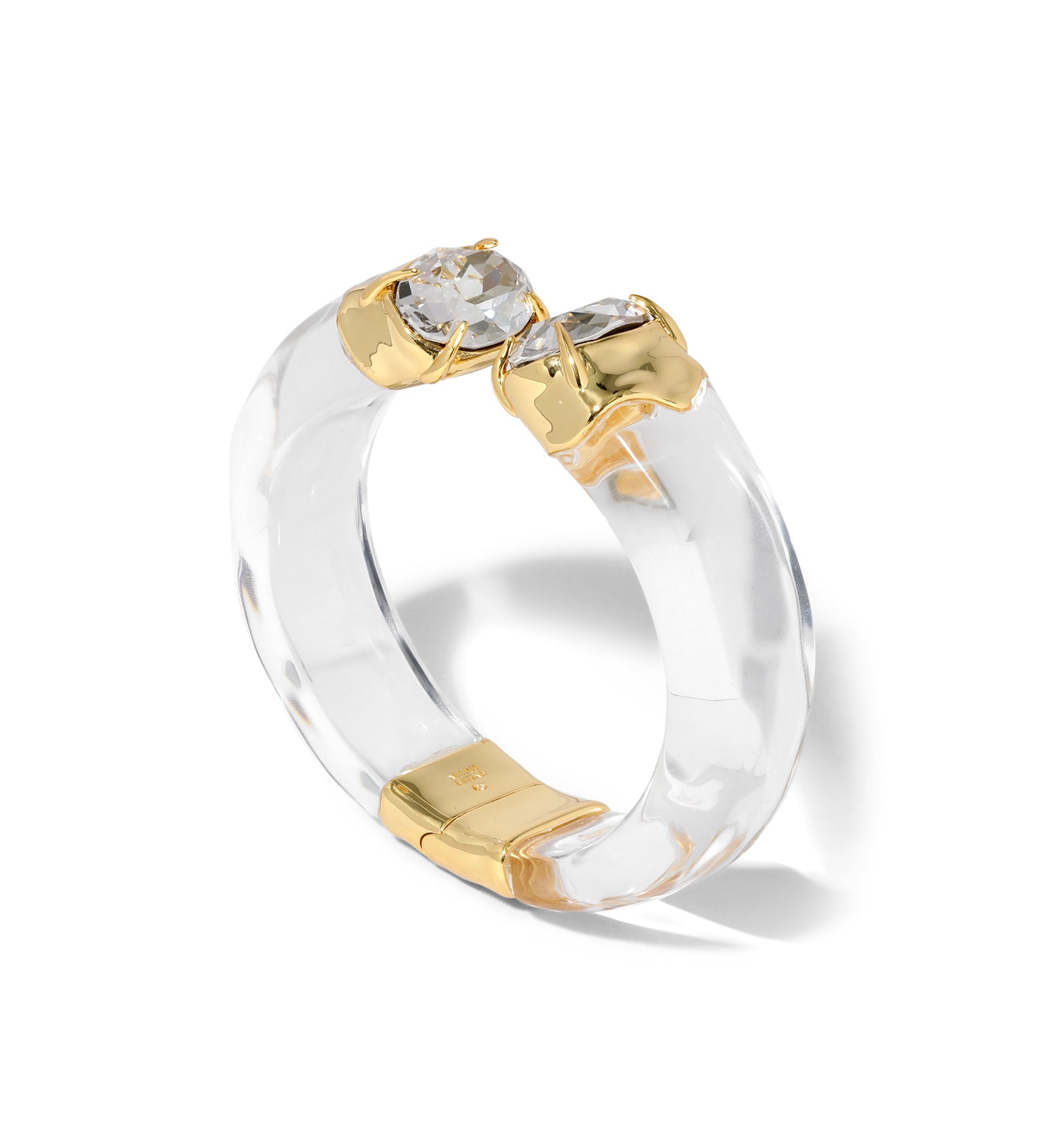 Bonbon Crystal Lucite Hinge  Bracelet 14k Gold Plated, Clear Lucite, Crystal