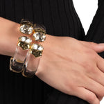 Bonbon Crystal Lucite Hinge  Bracelet 14k Gold Plated, Clear Lucite, Crystal