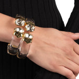 Bonbon Crystal Lucite Hinge  Bracelet 14k Gold Plated, Clear Lucite, Crystal
