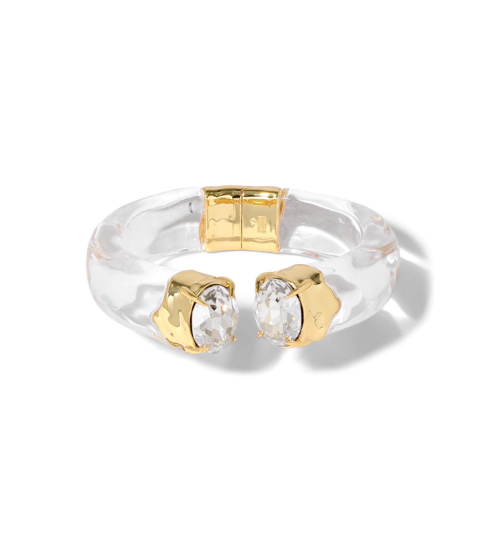 Bonbon Crystal Lucite Hinge  Bracelet 14k Gold Plated, Clear Lucite, Crystal