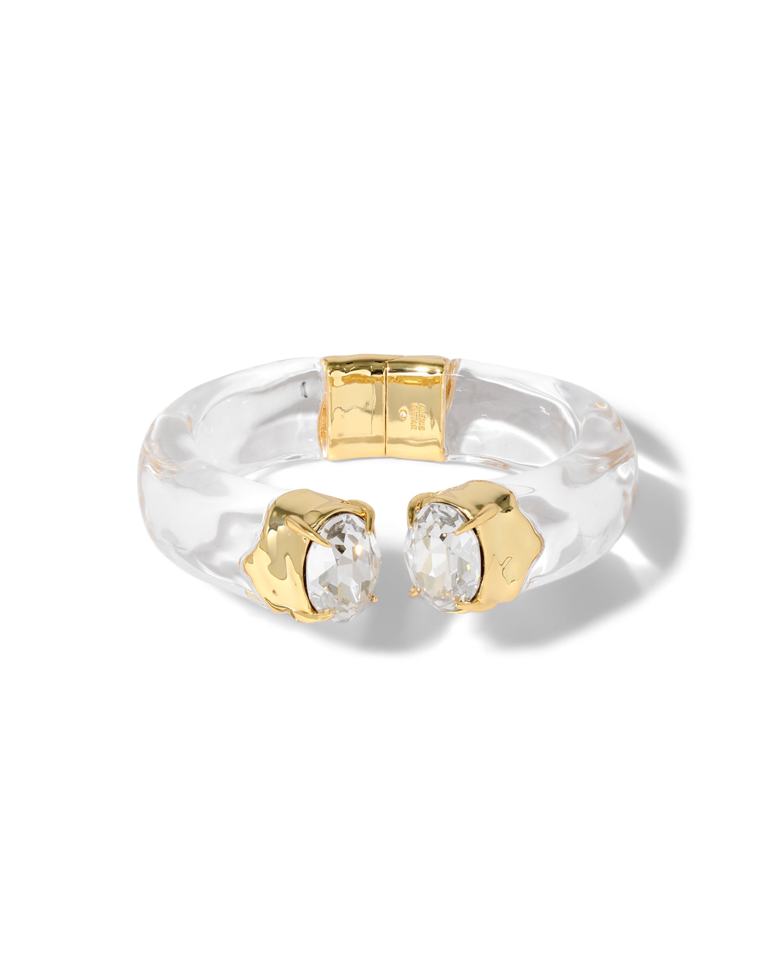 Bonbon Crystal Lucite Hinge  Bracelet 14k Gold Plated, Clear Lucite, Crystal