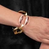 Liquid Lucite Link Bracelet 14k Gold Plated, Clear Lucite