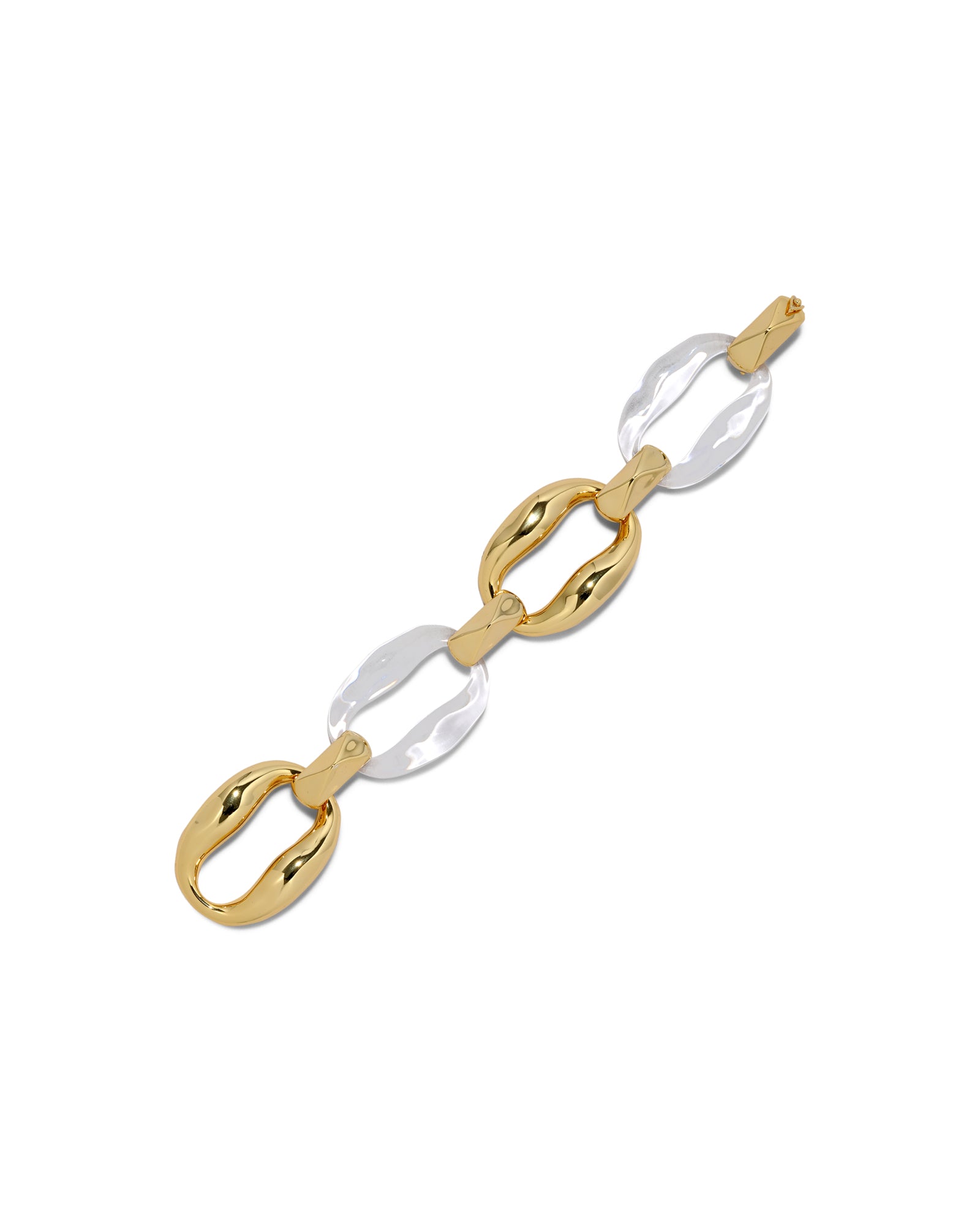Liquid Lucite Link Bracelet 14k Gold Plated, Clear Lucite