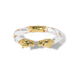 Panther Visage Lucite Hinge Cuff 14k Gold Plated, Clear Lucite