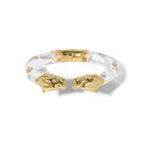 Panther Visage Lucite Hinge Cuff 14k Gold Plated, Clear Lucite