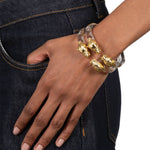 Panther Visage Lucite Hinge Cuff 14k Gold Plated, Clear Lucite