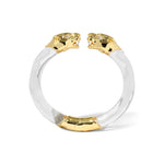 Panther Visage Lucite Hinge Cuff 14k Gold Plated, Clear Lucite