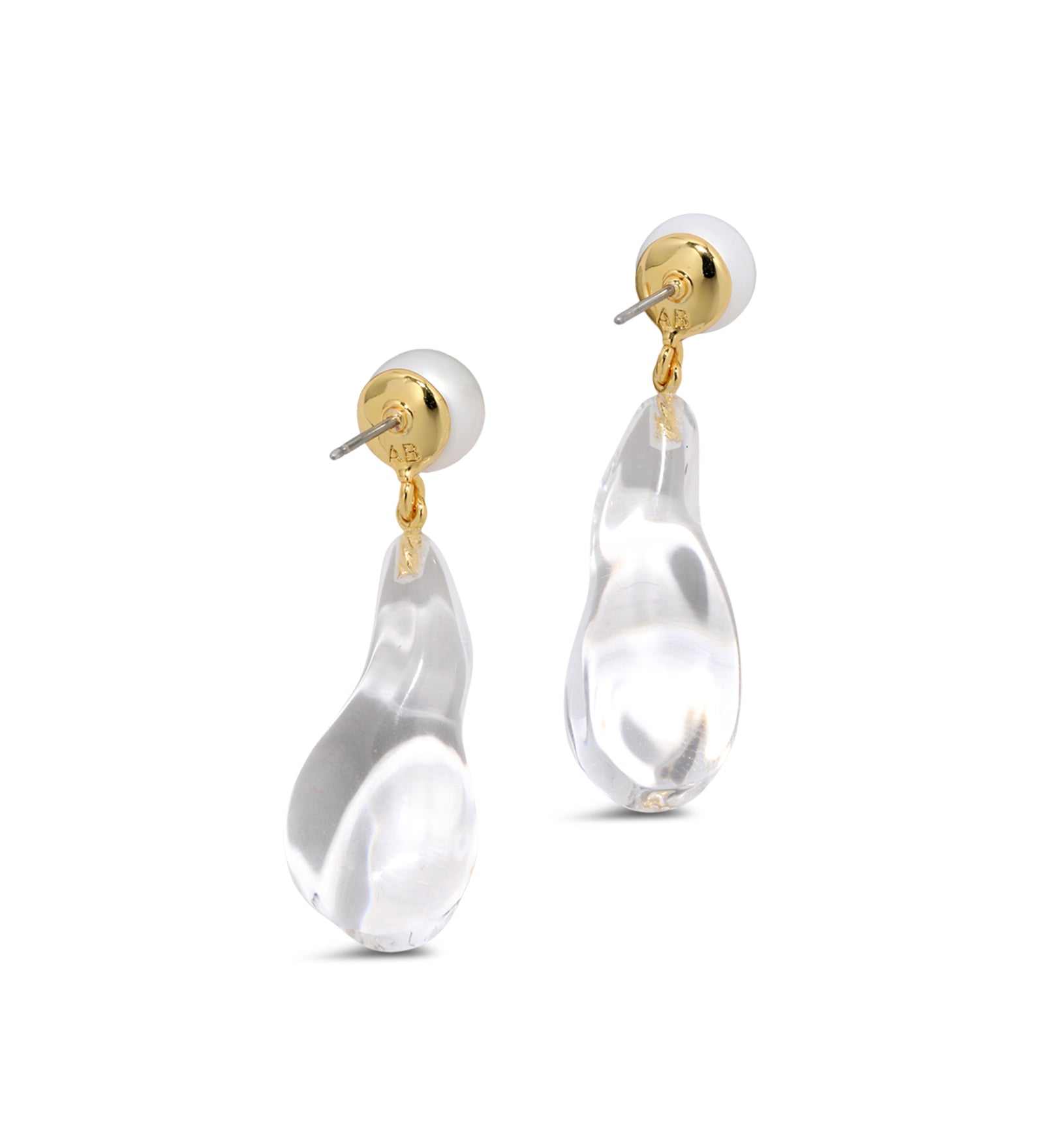 Liquid Lucite Freshwater Pearl Drop Earring 14k Gold Plated, White Pearl, Clear Lucite