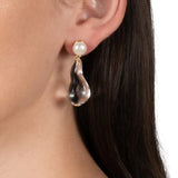 Liquid Lucite Freshwater Pearl Drop Earring 14k Gold Plated, White Pearl, Clear Lucite