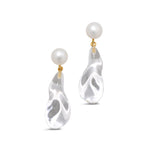 Liquid Lucite Freshwater Pearl Drop Earring 14k Gold Plated, White Pearl, Clear Lucite