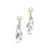 Liquid Lucite Freshwater Pearl Drop Earring 14k Gold Plated, White Pearl, Clear Lucite