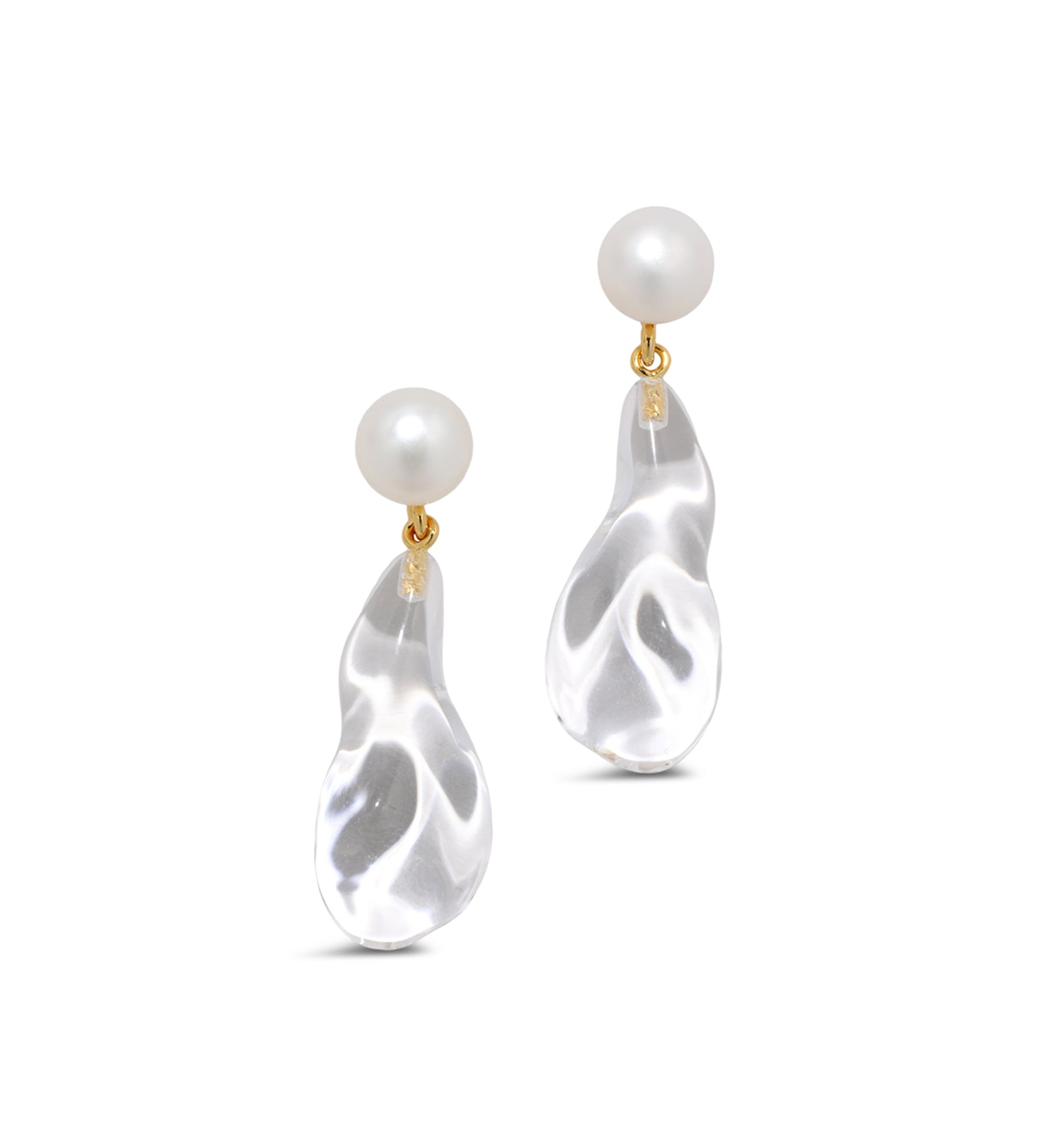 Liquid Lucite Freshwater Pearl Drop Earring 14k Gold Plated, White Pearl, Clear Lucite