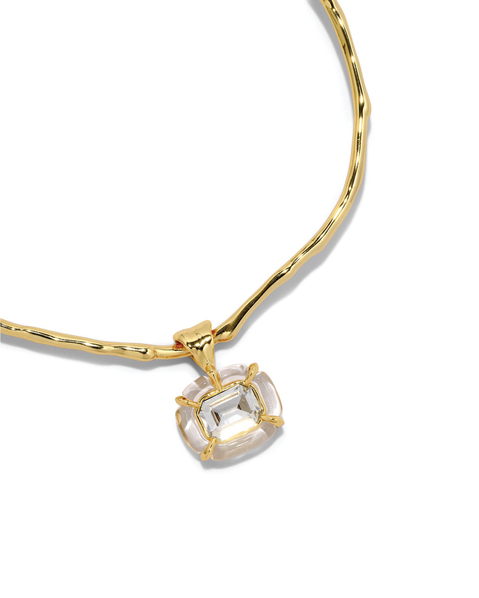 Liquid Lucite Jeweled
Crystal Collar 14k Gold Plated Brass, Crystal, Clear Lucite