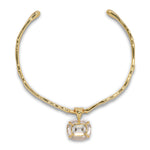 Liquid Lucite Jeweled
Crystal Collar 14k Gold Plated Brass, Crystal, Clear Lucite