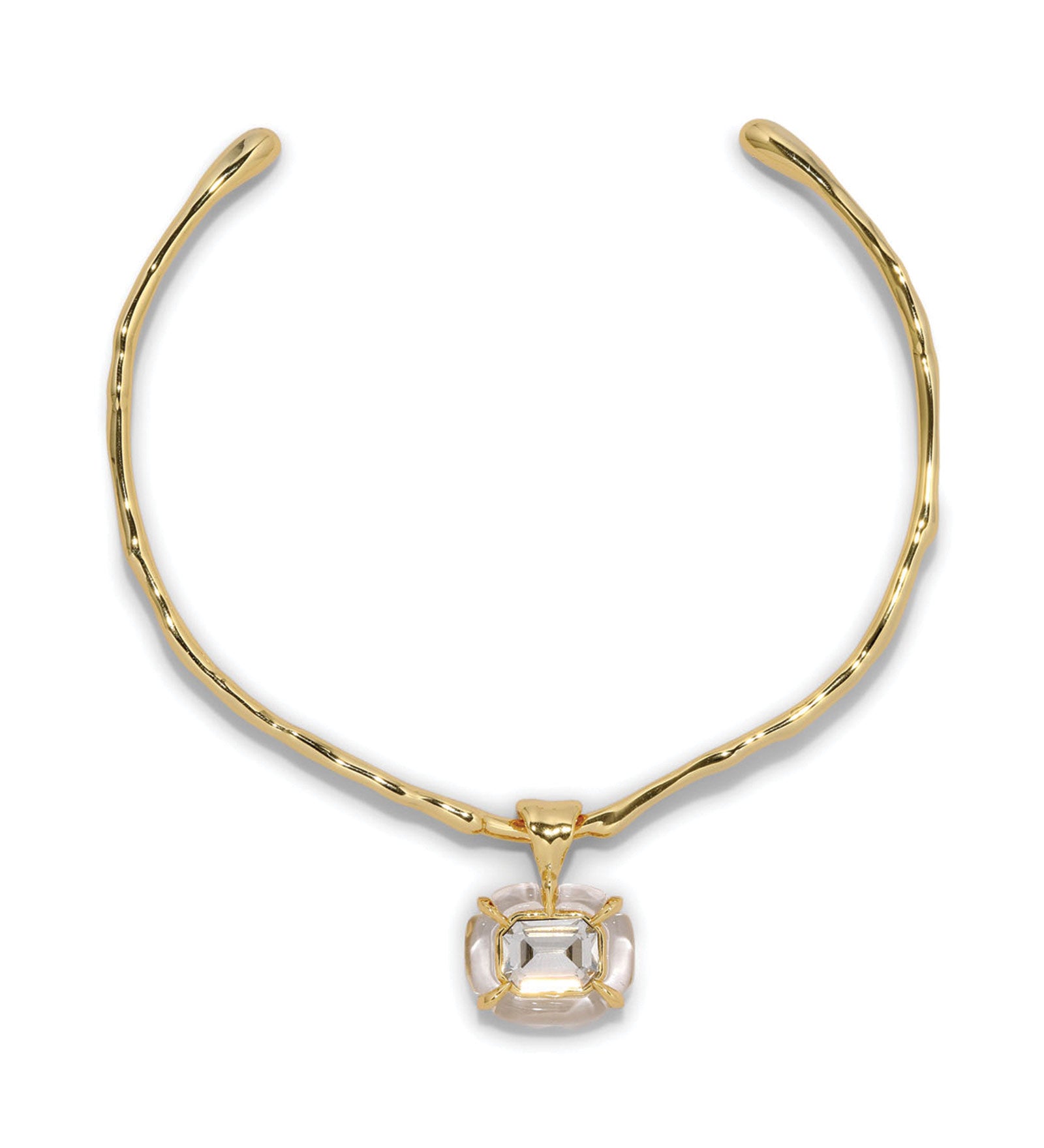 Liquid Lucite Jeweled
Crystal Collar 14k Gold Plated Brass, Crystal, Clear Lucite