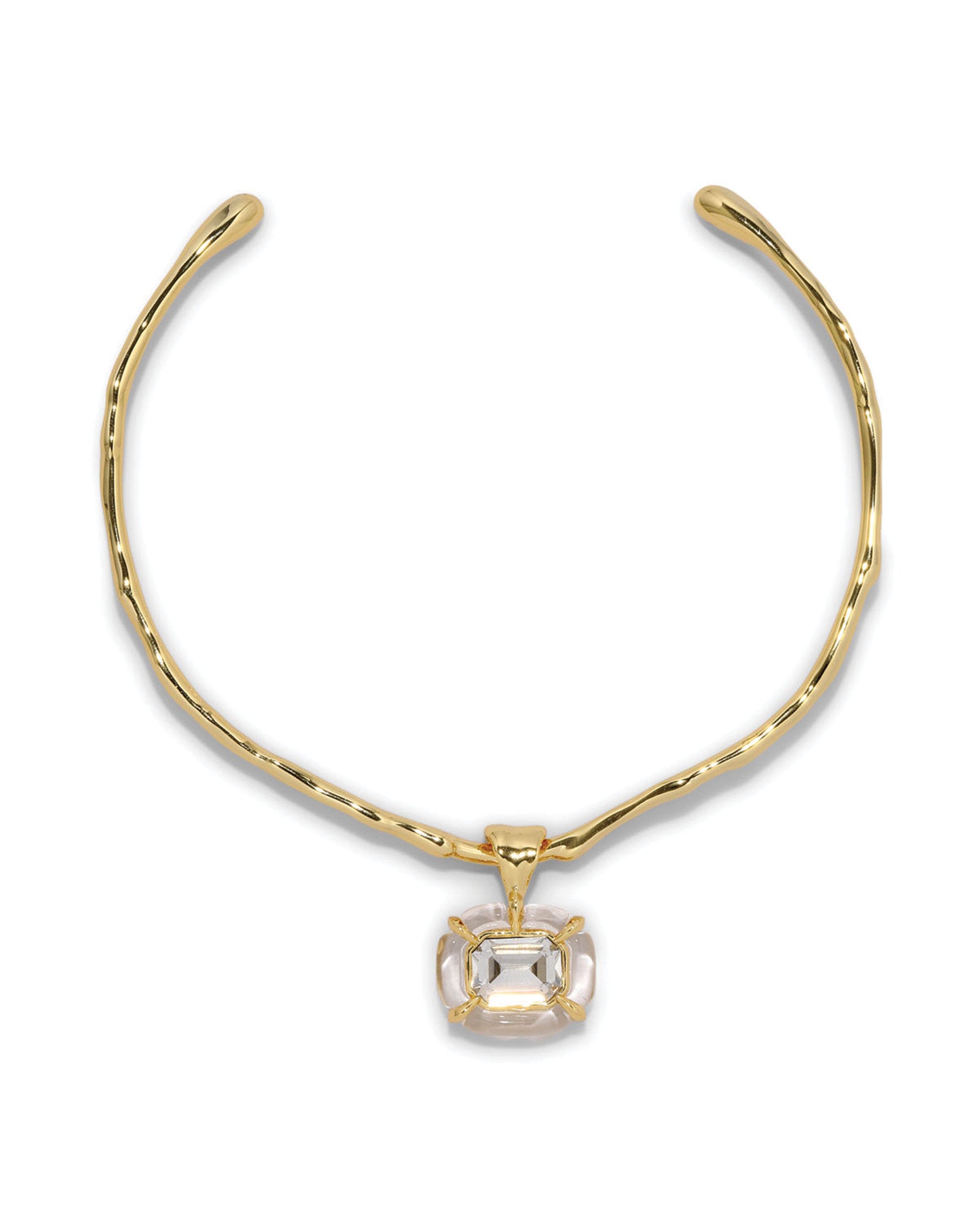 Liquid Lucite Jeweled
Crystal Collar 14k Gold Plated Brass, Crystal, Clear Lucite