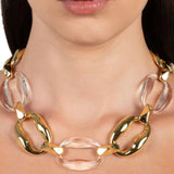 Liquid Lucite  Link Necklace 14k Gold Plated, Clear Lucite