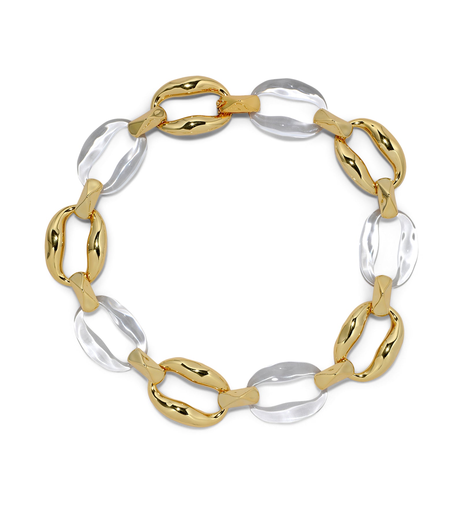 Liquid Lucite  Link Necklace 14k Gold Plated, Clear Lucite