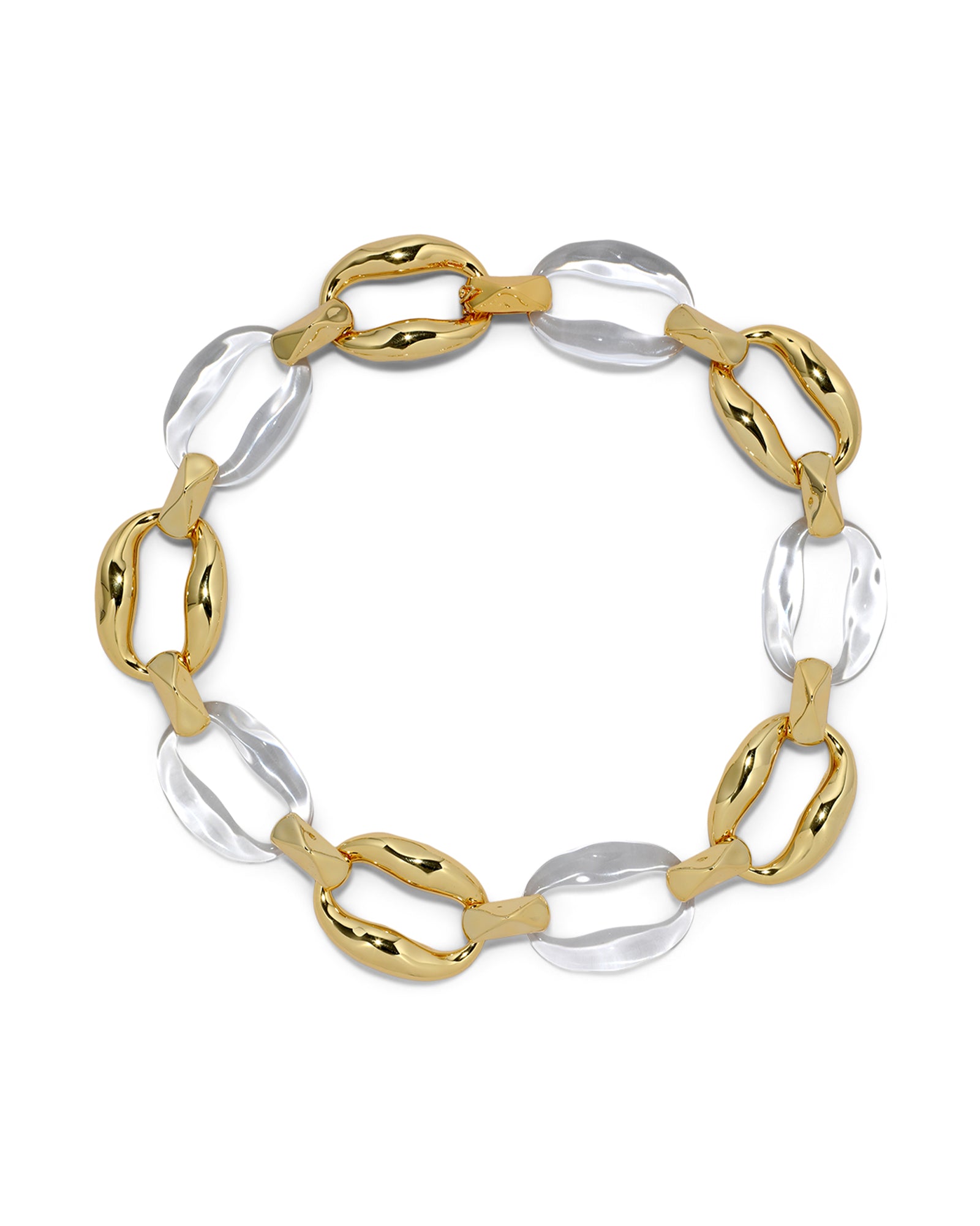 Liquid Lucite  Link Necklace 14k Gold Plated, Clear Lucite