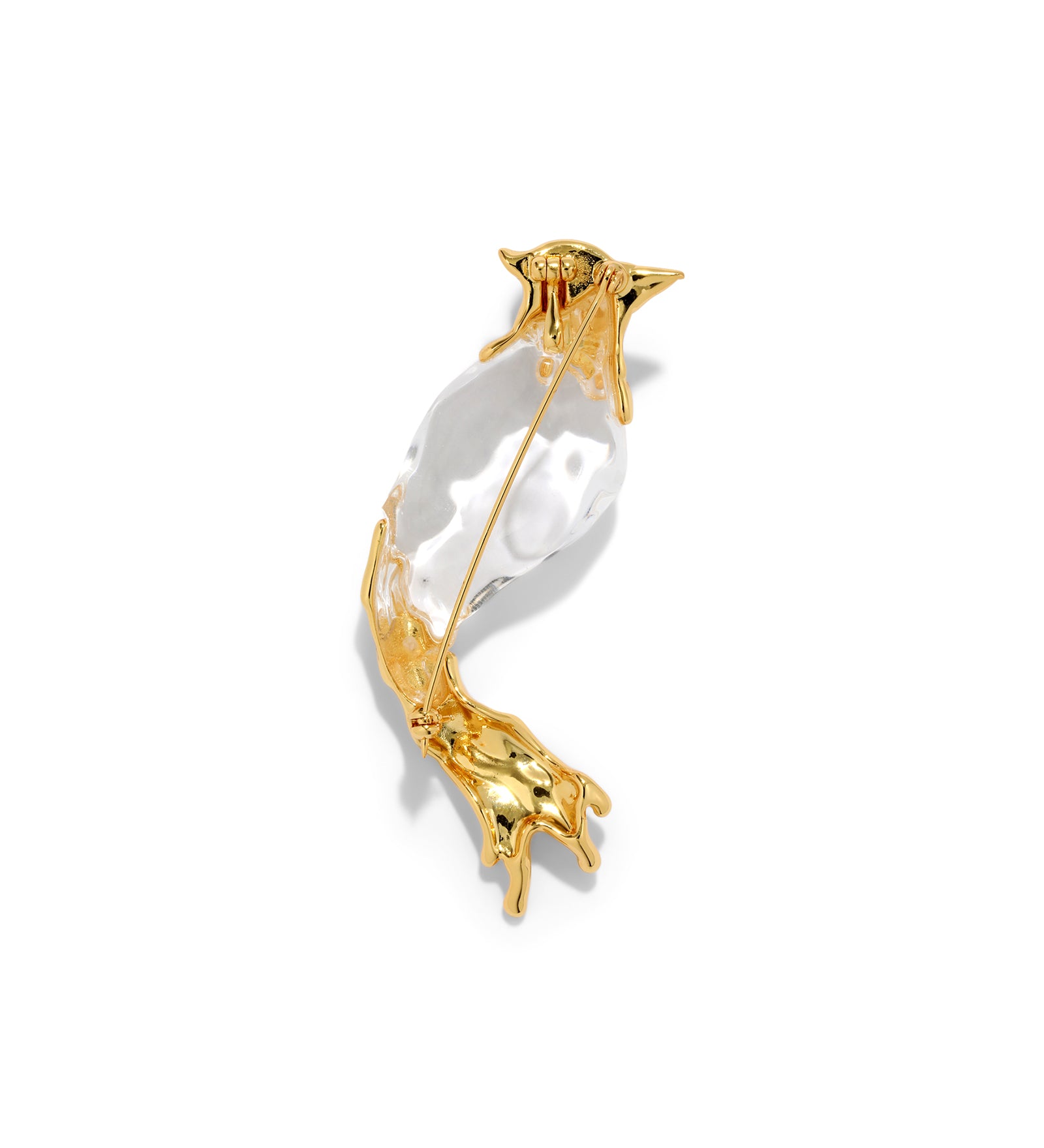 Liquid Lucite Cardinal Pin 14k Gold Plated, Crystal, Clear Lucite