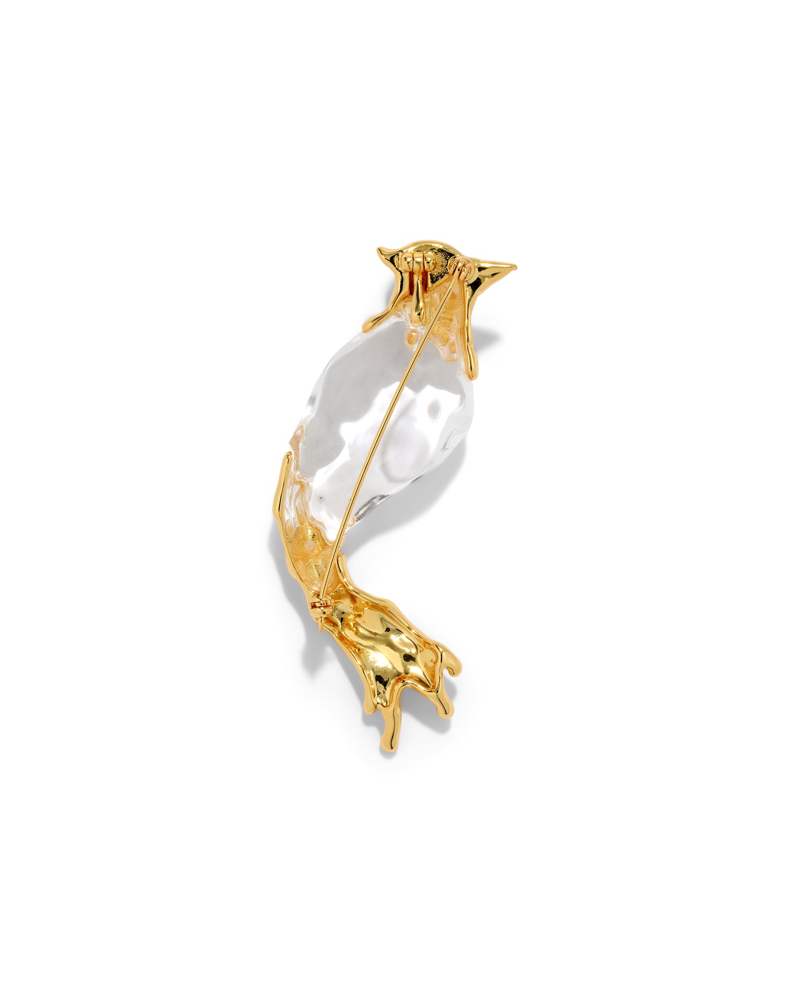Liquid Lucite Cardinal Pin 14k Gold Plated, Crystal, Clear Lucite