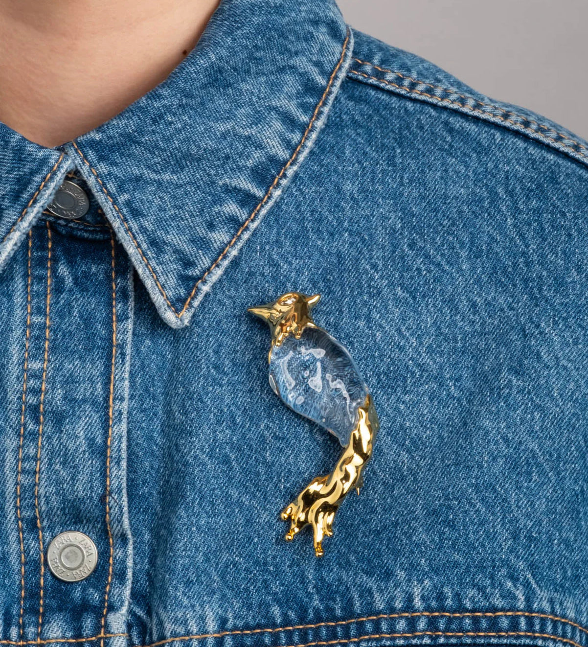 Liquid Lucite Cardinal Pin 14k Gold Plated, Crystal, Clear Lucite