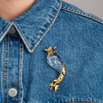 Liquid Lucite Cardinal Pin 14k Gold Plated, Crystal, Clear Lucite