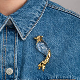Liquid Lucite Cardinal Pin 14k Gold Plated, Crystal, Clear Lucite