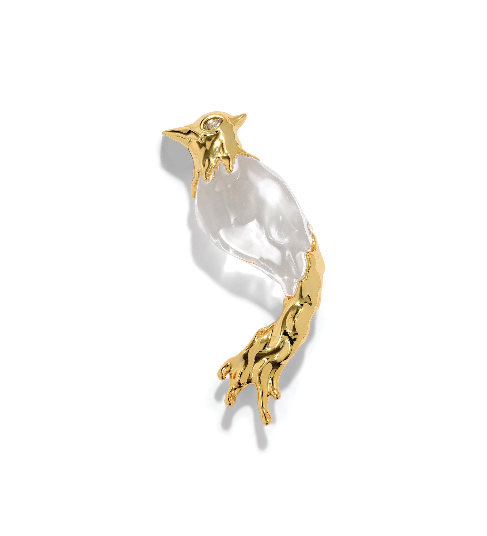 Liquid Lucite Cardinal Pin 14k Gold Plated, Crystal, Clear Lucite
