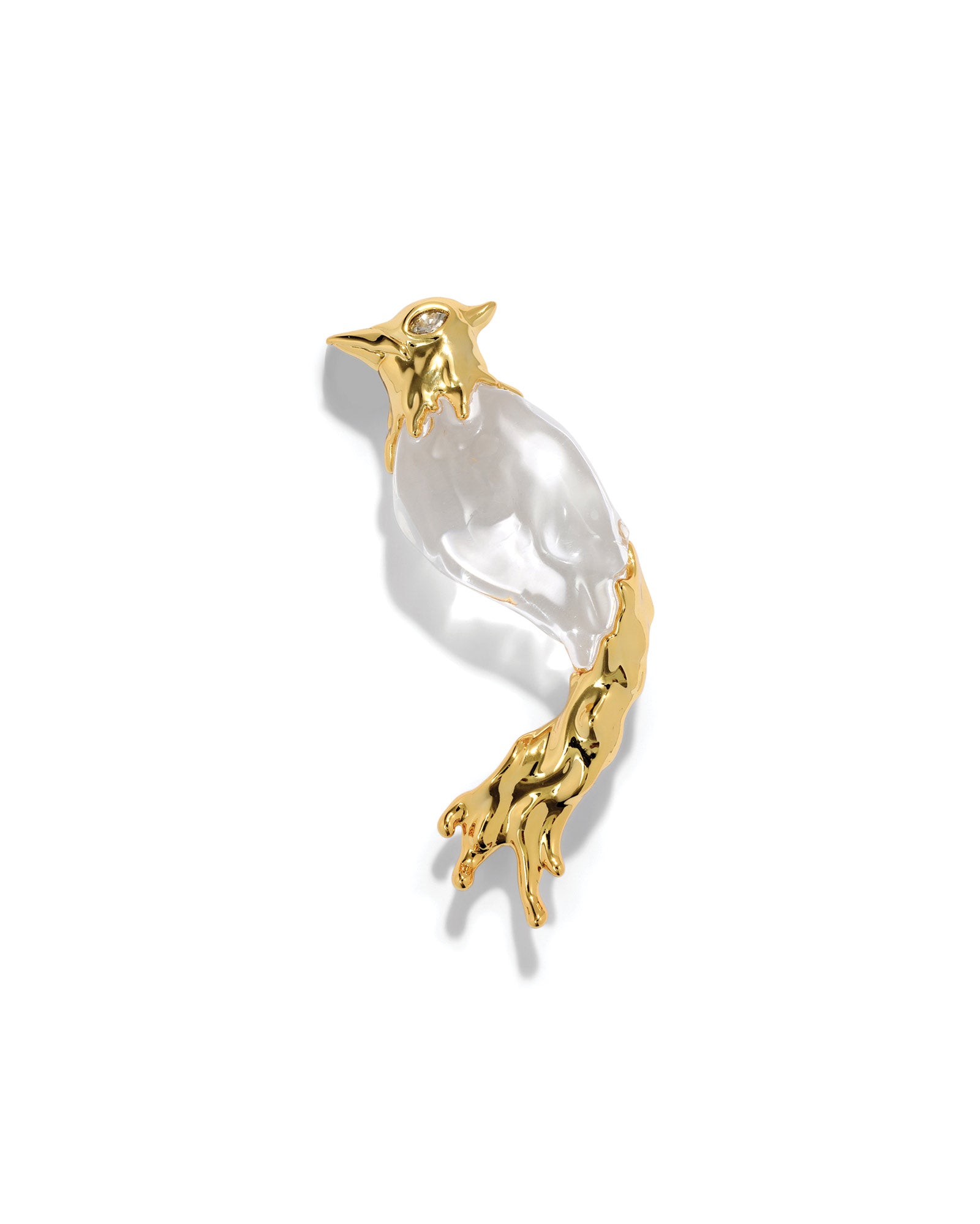 Liquid Lucite Cardinal Pin 14k Gold Plated, Crystal, Clear Lucite