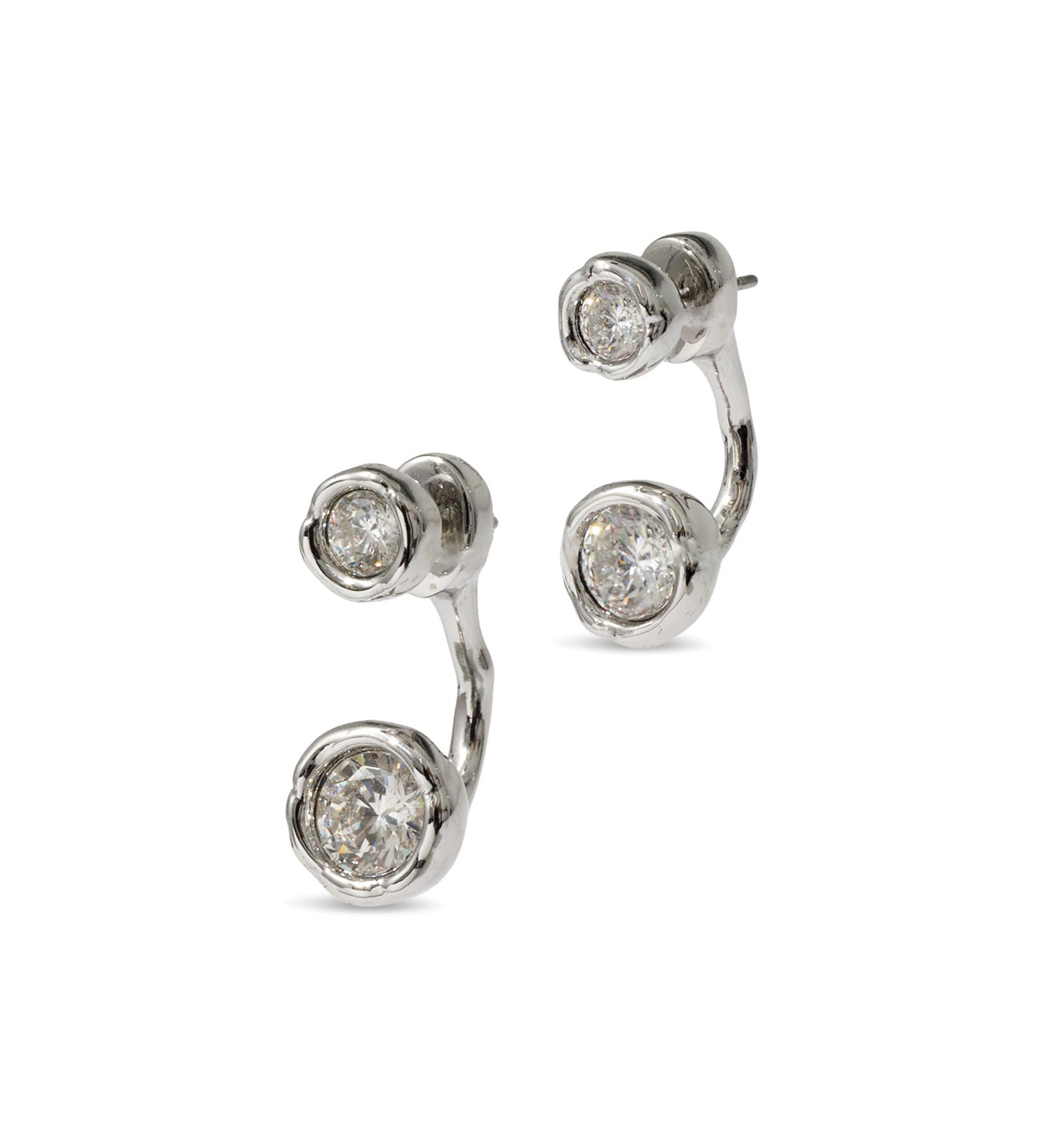 Asterales Molten Front Back CZ Earrings Rhodium Tone Plated, Cubic Zirconia