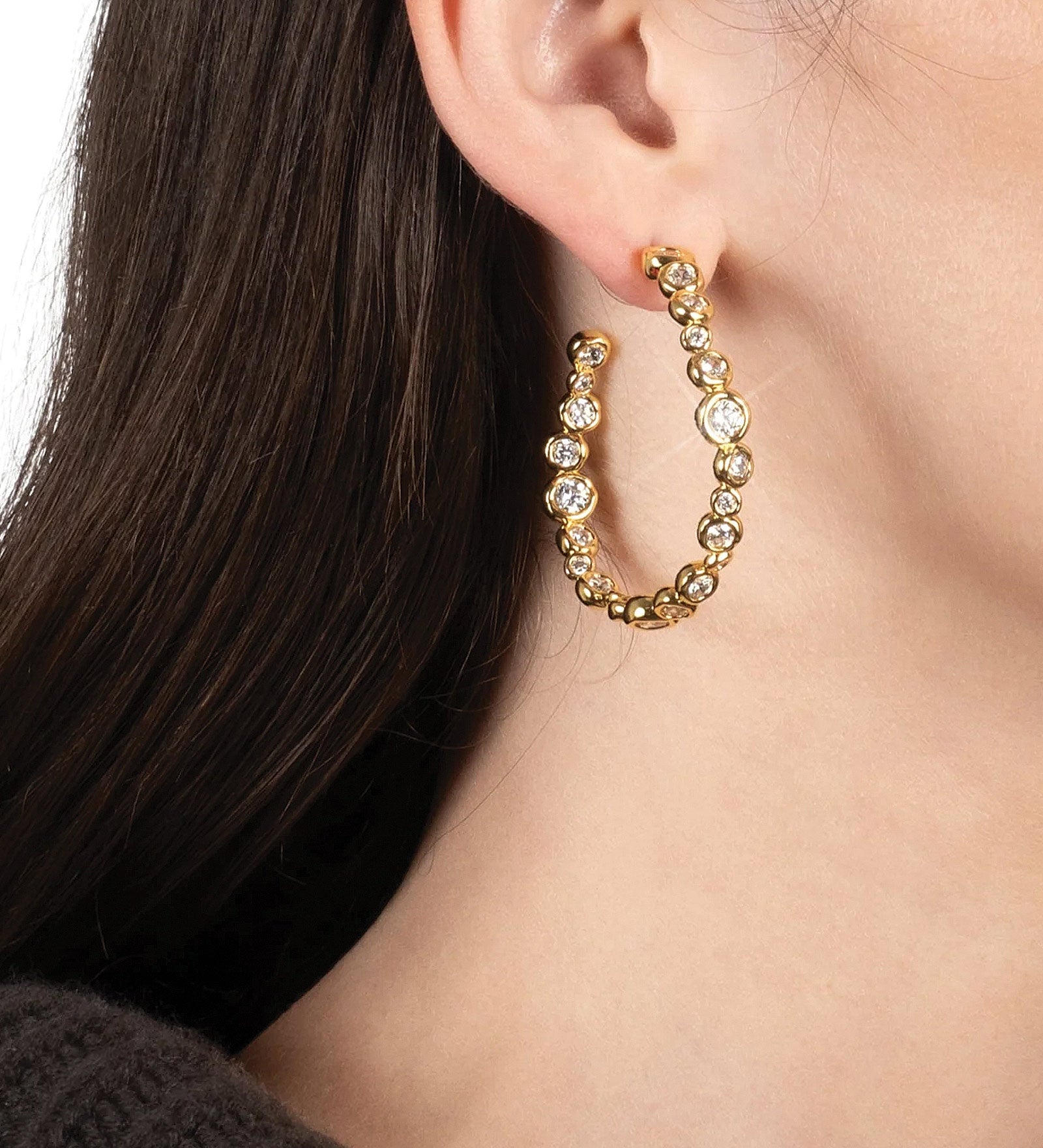 Asterales Gold Large Hoop Earring 14k Gold Plated, Crystal