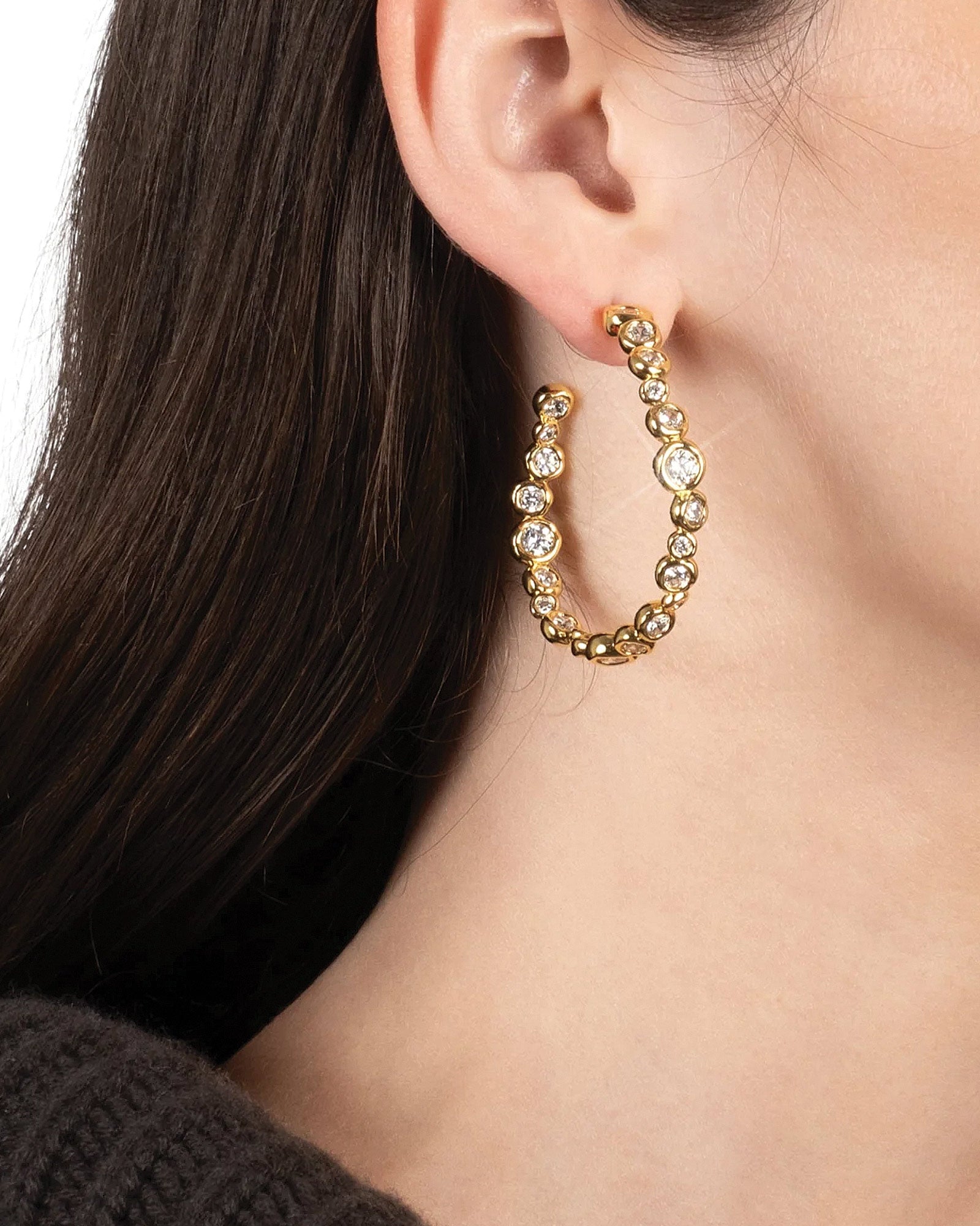 Asterales Gold Large Hoop Earring 14k Gold Plated, Crystal