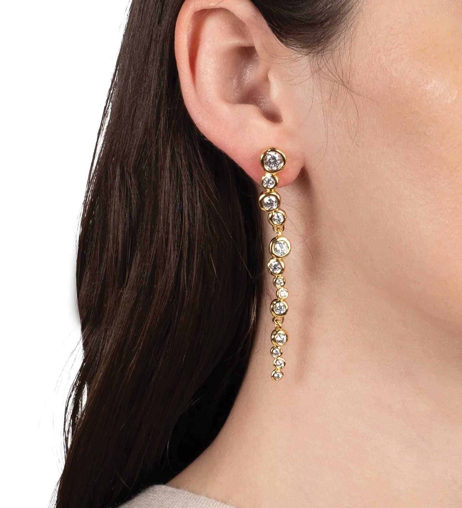Asterales Gold CZ Cascading Earring 14k Gold Plated, Crystal